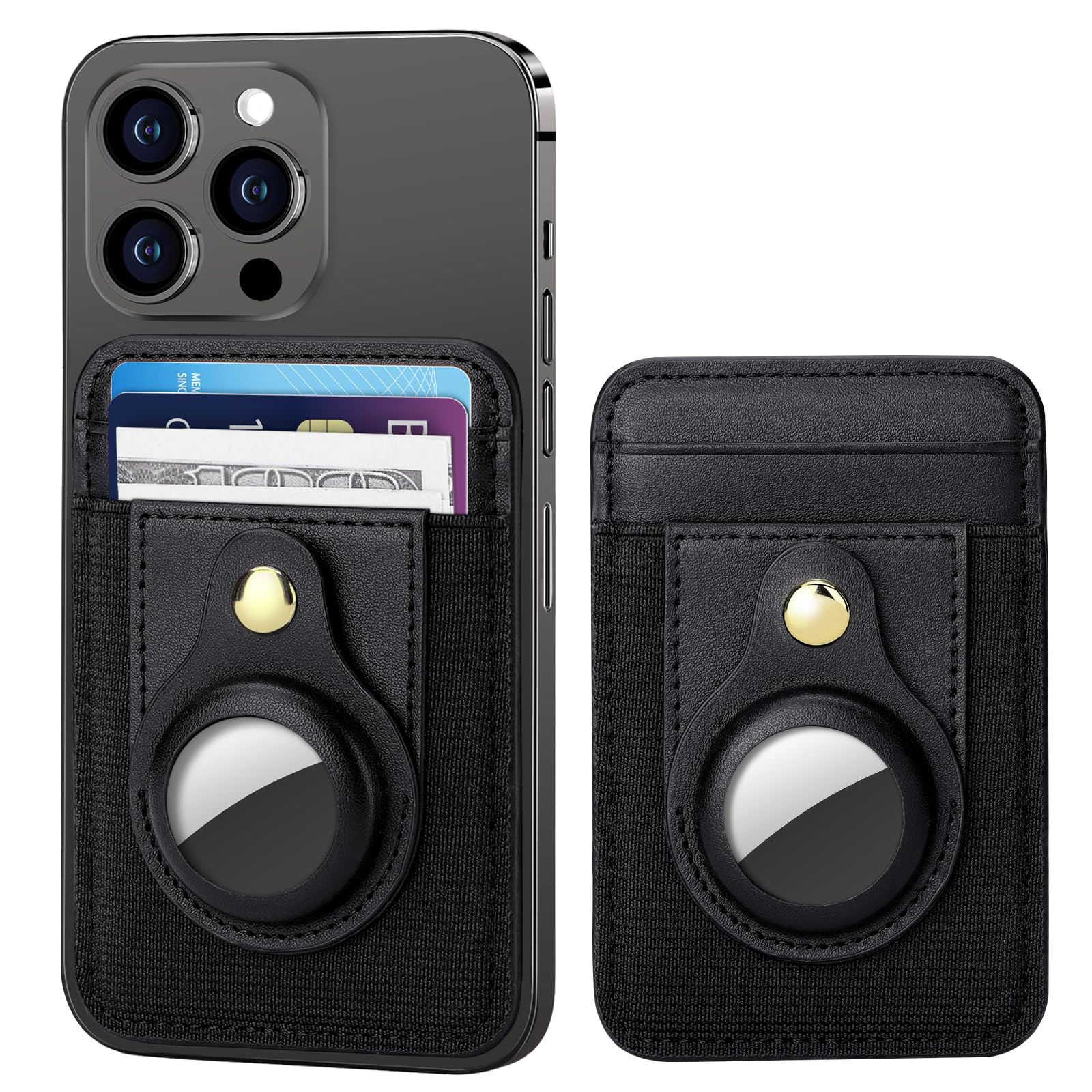 nuoku Leather Magnetic Card Holder Intended for Magsafe Wallet Compatible with Airtag Holder Magnetic Wallet for iPhone 15/14/13/12 Series Not for 13 Mini/12 Mini Max Hold 7 Cards (Black)