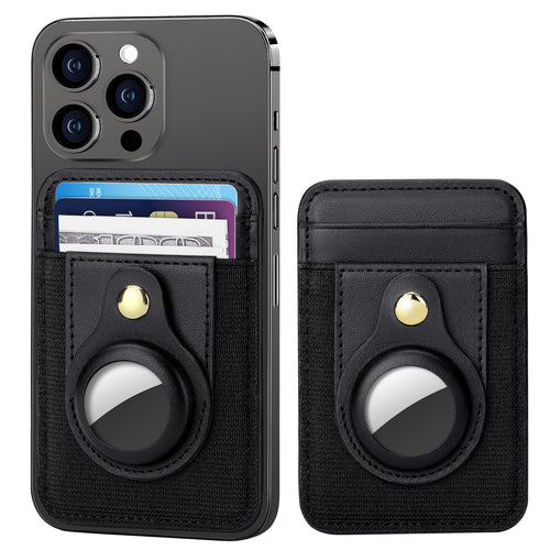nuoku Leather Magnetic Card Holder Intended for Magsafe Wallet Compatible with Airtag Holder Magnetic Wallet for iPhone 15/14/13/12 Series Not for 13 Mini/12 Mini Max Hold 7 Cards (Black)
